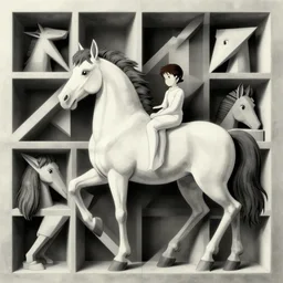 mc escher by anime film studio ghibli tessellation of horse and human highly detailed high contrast