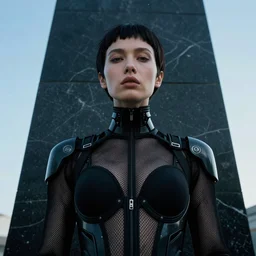 cinestill 5 0 d candid photographic portrait by helen levitt of a feminine android wearing sexy black mesh techwear on a black marble monument, extreme closeup, modern cyberpunk moody emotional horror cinematic, clear skies, 8 k, hd, high resolution, 3 5 mm, f / 3 2, ultra realistic faces, ex machina