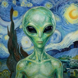 portrait of Roswell Alien, painted by Van Gogh