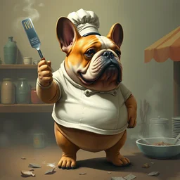 fat french bulldog chef, by simon stalenhag and rj palmer, anato finnstark