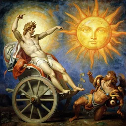 Tragic Portrait of Phaethon the Demigod losing control of the chariot chariot that is the sun careening through the zodiac filled stratosphere Ilya Repin Michelangelo Buonarotti Leonardo Da Vinci rodin greg rutkowski james gurney tombow masterpiece fresco quadratura Trompe-lœil
