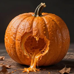 a pumpkin with stress lines from being inflated with the insides starting to come out