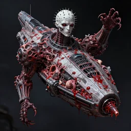 hellraiser space ship, highly detailed, masterpiece, artstation, art by emika lightweaver, made of blood and body parts in the style of giger, clive barker, lovecraft horror, bloodborne