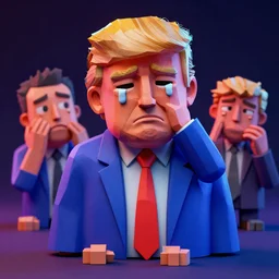 glitchy buggy uncanny valley off - putting strange low poly render of 3 d sad crying depressed statue of donald trumpportrait meme, vaporwave style, featured on artstation, cgsociety, unreal engine, octane, volumetric lighting, rtx on, vibrant, by greg rutkowski, grainy, intricately detailed, award - winning, atmospheric, ambient, symbolic, artistic