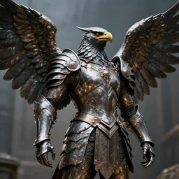 warrior with metal eagle armour with wings , highly detailed, dramatic lighting, cinematic, 4k