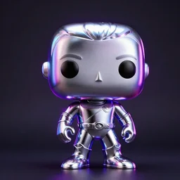 metal chrome funko pop with neon lighting
