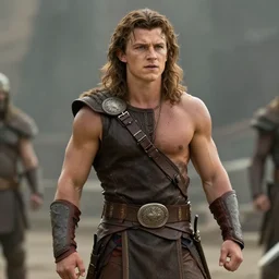 Tom Holland as Conan the Barbarian. Movie still frame. Heroic. 4K UHD
