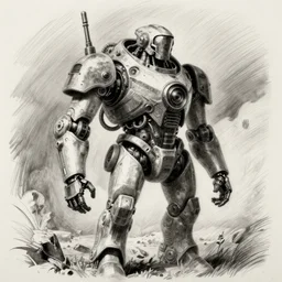 steampunk humanoid mech, pencil sketch, concept art