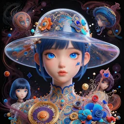 blue eyes girl with transparent hat :: by Martine Johanna and Simon Stålenhag and Chie Yoshii and wlop and Guillermo del toro :: ornate, dynamic, particulate, rich colors, elegant, centered, artstation, smooth, sharp focus, octane render, 3d