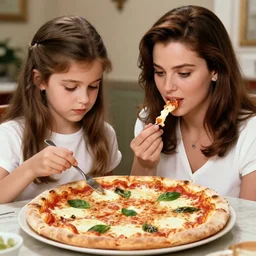 sharing a pizza margherita, poor young sophia loren vs royal queen margherita of savoy, contrasting lives, beautiful, stunning, smooth lighting, exquisit detail, masterpiece, timeless, historical photo by letizia battaglia