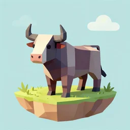 “low poly bull standing on an island”