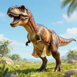 t - rex in a summer dress, vivid, highly detailed