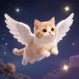 cute cat with angel wings flying, fantasy, cosmos, flying