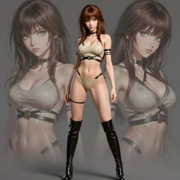 sexy girl with brown hair and green eyes, wearing a knee - high boots, highly detailed, in the style of and ilya kuvshinov and greg rutkowski, high quality anime artstyle, intricate