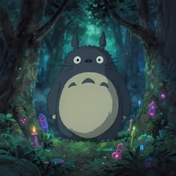kind monster book cover forest by night, by ghibli and atey ghailan, a neon graveyard, mist, fog