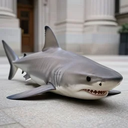 close up real image of shark lying on the ground in city hall, photograph by animal planet, by discovery channel