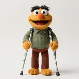 rj mitte with crutches as a muppet. highly detailed felt. hyper real photo. 4 k.