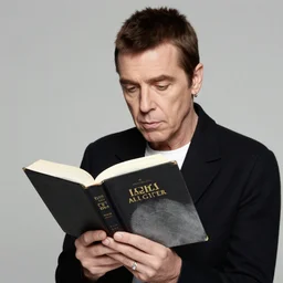 photographic portrait of iggy pop reading the bible, sharp focus