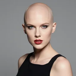 portrait photo of Taylor Swift, bald, no hair, studio lighting