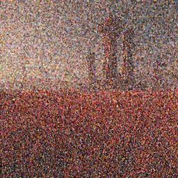 deep red!!! grass field!! no man's sky art style!!! tall creatures in the distance!