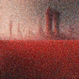 deep red!!! grass field!! no man's sky art style!!! tall creatures in the distance!