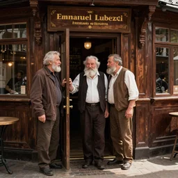 cinematography old Russian men entering old bar in Russia showing. by Emmanuel Lubezki