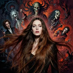 portrait of woman, long bleached brunette hair, richard avedon and martin schoeller, id magazine, ragnarok epic lovecraft scene, weird, strange, surreal, david cronenberg, kilian eng vibrant colours, billowing, dramatic dynamic lighting, intricate, detailed, beksinski, dan mumford, artstation, greg rutkowski, sharp focus, motion, photoreal, 8 k