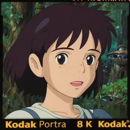 Kodak Portra 400, 8K, highly detailed, studio ghibli mononoke style 3/4 extreme closeup portrait, eye contact, focus on model, tilt shift zaha hadid style forest background: famous princess mononoke remake, forest scene
