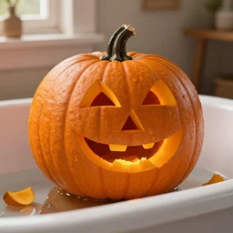 mr bean carving a pumpkin in the bath. photorealism, hd quality, 8 k resolution, cinema 4 d, unreal engine 5, octane render, beautiful.
