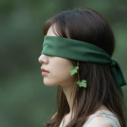 “side profile of young woman blindfolded by vines”