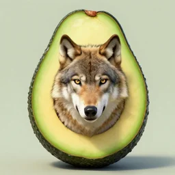 digital art a wolf inside an avocado