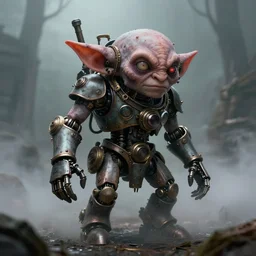 steampunk goblin robot, ominous, 4K, high octane, foggy