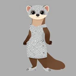 detailed illustration flat 2 d : female marten character : wearing diamonds : wearing silver showgirl sequins dress : head legs shoes : lorax movie : artstation