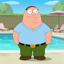 Peter Griffin posing by the pool, photograph