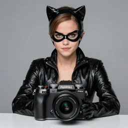 Emma Watson as Catwoman, Fujifilm X-T3, 1/1250s at f/2.8, ISO 160, 84mm, 8K, RAW, symmetrical balance, Dolby Vision, HDR
