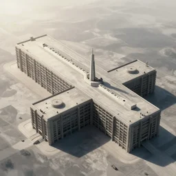 big brutalist military base, drawing architecture, very long shot, top angle