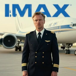 kurdish airline pilot in a movie directed by christopher nolan, movie still frame, promotional image, imax 7 0 mm footage