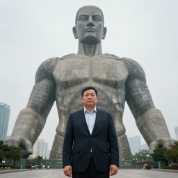 A realistic human in the background. Giant.
