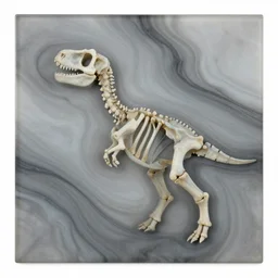 tempered glass art gray abstract fluid marble with dinosaur bones