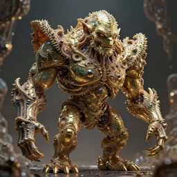 giant fractal bismuth golem consists of bismuth geodes, fractalization, extremely high details, masterpiece, photorealistic, hyperrealism, vray, octane render, volumetric lighting, depth of field, bokeh, artstation, cgsociety by johannen voss, michael whelan, greg broadmore, frank frazetta