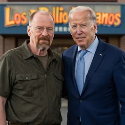 Joe biden and Walter White in Los Pollos Hermanos, photorealistic