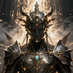 a sci fi close up portrait of a shadow mage with massive metal ornaments protruding from armor, majestic and futuristic, high detail, futuristic medieval, ornate metal, unreal engine, octane render, art by vitaly bulgarov artstation, destiny concept art, fog volumes, color glowing aura, post processing, cgsociety