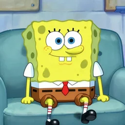 an alcoholic obese spongebob sitting on a couch, very detailed skin, depressive.