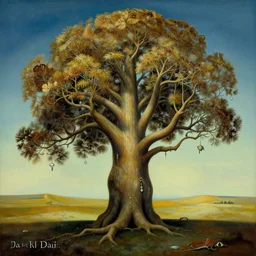 Trending on artstation, highly detailed, surrealist painting of a tree, in the style of Salvador Dalí