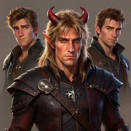 portrait of a dungeons and dragons half demon who looks like hugh grant, rossdraws, ilvya kuvshinov, highly detailed illustration, pixar, maya, engine, artstation