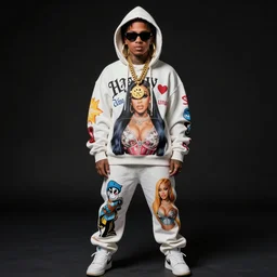 Honor Davis-Pye full body wearing designer hoodie as doja cat as cardi b wearing gold chain and sunglasses and gold hoop earrings by greg rutkowski by artgem trending on artstation hero concept art