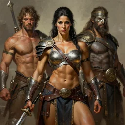 a portrait of a muscular female warrior by boris valejo and Thomas Cole and Wayne Barlowe