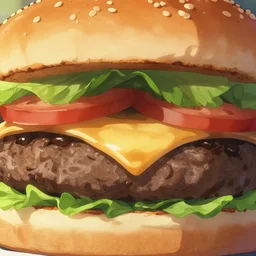 close up image burger food, close up, food, burger, hamburger, tasty look, artstation, style of jesper ejsing, by rhads, makoto shinkai and lois van baarle, ilya kuvshinov, rossdraws