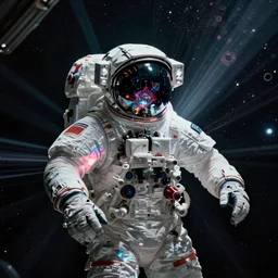 concept art by craig mullins astronaut in futuristic dark and empty spaceship underwater. infrared complex and hyperdetailed technical suit. mandelbulb fractal. reflection and dispersion materials. rays and dispersion of light. volumetric light. 5 0 mm, f / 3 2. noise film photo. flash photography. unreal engine 4, octane render. interstellar movie art. cold tones