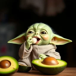 baby yoda slurping from an avocado